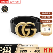 古馳（GUCCI）【送老師】舊金色雙G皮革荔枝皮平滑扣 牛皮 腰帶 男女同款情侶款 400593 AP00T 1000黑色4cm 110碼適合3.3-3.5尺腰圍40-42碼褲