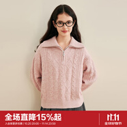 樂町大翻領(lǐng)針織線套衫女20半開襟絞花毛衣寬松毛衫 卡里尼亞粉（現(xiàn)貨） S