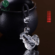 KULV白水晶吊墜天l然十二生肖鼠?；⑼谬埳唏R羊猴雞狗豬 鑰匙扣包掛 生肖雞