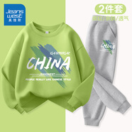 真維斯童裝兒童衛衣春秋款2025新款男童運動(dòng)套裝加絨男孩套頭上衣兩件套衣服 【2件】綠/涂鴉-灰/涂鴉K 130