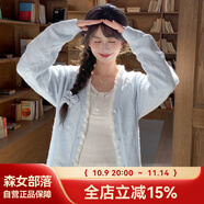 森女部落早秋甜美藍色毛衣V領(lǐng)針織衫女2025新款百搭寬松長袖上衣 藍色針織衫 L