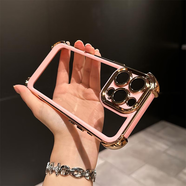魔杰樂 純色四角氣囊防摔適用iPhone16promax手機(jī)殼新款蘋果15pro帶鏡頭膜14/13高級電鍍透明12保護(hù)套 自帶鏡頭膜【雙色-粉色】電鍍氣囊防摔殼 iPhone 13 Pro Max