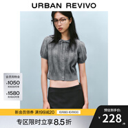 UR2025春季新款女裝蝴蝶結肌理感系帶短袖針織衫UYY950033 冷灰 M