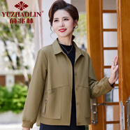 俞兆林（YUZHAOLIN）媽媽春秋外套時(shí)尚薄款上衣2025新款中老年女士秋裝短款襯衣夾克衫 深卡其 XL (參考90-105斤)