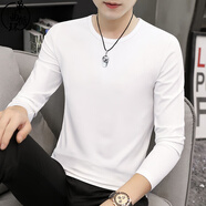 單曲循環(huán)輕奢潮牌莫代爾長袖t恤男士純色打底衫新款秋冬加絨加厚上衣 白色【莫代爾】 L