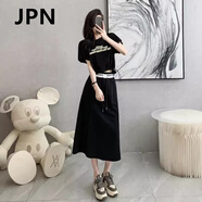 JPN運動(dòng)套裝裙女 輕奢潮牌夏季新款時(shí)尚休閑設計感短袖半身裙兩件套黑色套裝L