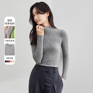 尚都比拉半高領(lǐng)打底衫女春秋針織衫洋氣內(nèi)搭慵懶風(fēng)外穿上衣 灰藍色 均碼