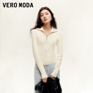 VEROMODA針織衫女秋新款立領(lǐng)彈力修身拉鏈廢土風(fēng)短外套 蜜乳白色 165/84A/M