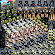 托比獅中國積木人仔軍事拼裝特幽靈特種兵特警士兵男孩可動(dòng)兒童拼插玩具 18人特警特種兵A+18盾+收納桶