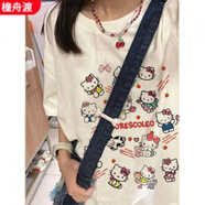 糜嵐（MieLanat）hello l kittyT恤印花愛心KT貓短袖2023新款夏季學(xué)院卡通甜妹上衣 杏色【/MMD潮牌】 M 建議80-100斤