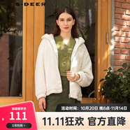 S.DEER圣迪奧女裝個性連帽仿羊羔毛短款外套S21462222 白色/90 S/160