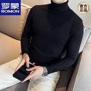 羅蒙（ROMON）秋冬季韓版修身高領(lǐng)毛衣純色百搭保暖加厚緊身打底衫線(xiàn)衣針織衫男 黑色高領(lǐng) M