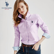 U.S. POLO ASSN.長(cháng)袖襯衫女純色防走光商務(wù)休閑純棉白襯衣春秋通勤翻領(lǐng)女外套上衣