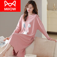 貓人（MiiOW）睡衣女春秋純棉長(cháng)袖寬松2025年新款大碼胖mm200斤長(cháng)款睡裙秋款 BJR8876 5XL (200-220斤內)