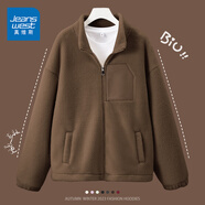 真維斯（JEANSWEST）雙面加絨開(kāi)衫外套男女裝夾克加厚2025秋冬情侶款立領(lǐng)寬松休閑上衣 深棕 純色 XL