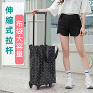 美納美買菜車手拉車老年人購物車購物袋手提袋拖包伸縮兩用帶輪買菜神器 黑色線條【加粗拉桿耐磨水晶輪】