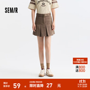 森馬半身裙女純色短裙小個子俏皮時尚24夏季純棉百褶裙復(fù)古 咖啡50892 XL