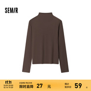 森馬（Semir）長(cháng)袖t恤女短款半高領(lǐng)薄絨輕暖打底衫2024冬新款純色修身抓絨內搭 深咖啡50954 XL