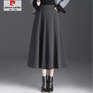 皮爾卡丹（pierre cardin）毛呢半身裙女秋冬新款中長(cháng)款大擺傘裙高腰顯瘦遮胯大碼A字長(cháng)裙潮 毛呢八片裙灰色 裙長(cháng)80cm S 【85-95斤】