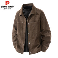 皮爾卡丹（pierre cardin）夾克男秋冬季寬松百搭工裝上衣男士復古休閑外套男裝 咖啡 3XL