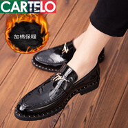 卡帝樂(lè )鱷魚(yú)皮鞋男發(fā)型師英倫休閑鞋個(gè)性亮面尖頭小皮鞋一腳蹬懶人鞋豆豆鞋潮 加棉618黑色亮光 20 標準皮鞋碼