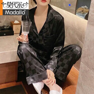 莫代爾【短款可選】睡衣女士輕奢女春秋長(cháng)袖開(kāi)衫套裝ins時(shí)尚冰絲家居服 【黑】格子-雙長(cháng)089# L (98-110斤)