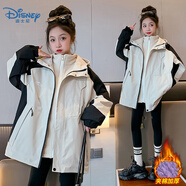 迪士尼（Disney）女大童外套秋冬裝2025新款小女孩秋冬外套夾棉初中生三合一可拆卸 米色加棉【冬款】 160碼  建議身高145-155CM