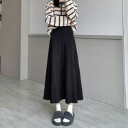 寧蔚（NINGWEI）2025秋冬新款針織半身裙中長(zhǎng)款女配毛衣裙子高腰顯瘦長(zhǎng)裙MMX 黑色 S