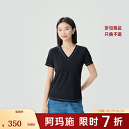阿瑪施（AMASS）女裝2025新款縫線設(shè)計(jì)修身短袖莫代爾T恤女5301025 5301024 V型領(lǐng)-黑 M (3碼)