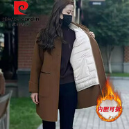 皮爾卡丹（pierre cardin）毛呢大衣外套女裝潮秋冬季媽媽冬天可拆卸內(nèi)搭羽絨服女款2025新款 棕咖色(內(nèi)膽可拆) 2XL (125-135斤)