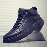 卡丹路男鞋子春季新款休閑鞋輕便軟底增高男士高幫運動(dòng)板鞋 黑色 單層 40