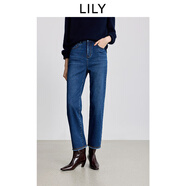 LILY2025冬新款復古窄版休閑通勤抓毛加厚彈力小腳直筒褲牛仔褲女 401藍色 M