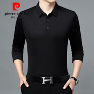 皮爾卡丹（pierre cardin）真口袋長(cháng)袖t恤男春秋季新款男士中老年冰絲寬松polo 衫男爸爸裝 興30+翻領(lǐng)純色長(cháng)袖扣子款黑色 M 165建議110斤以下