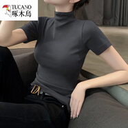 啄木鳥(niǎo)品牌莫代爾高領(lǐng)短袖t恤女夏季女裝新款黑色打底衫針織體恤內搭上 暗灰莫代爾 XXL適合120-130斤