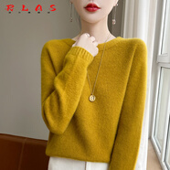 RLAS一線成衣感圓領(lǐng)加厚毛衣女內(nèi)搭寬松低領(lǐng)毛衣秋冬羊毛打底衫 j芥末黃 S 85-95