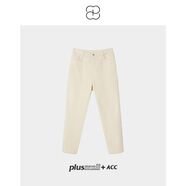 PLUSMALL+ACCPLUSMALL 港味早八褲 四面彈牛仔小直筒顯瘦抓絨保暖通勤小腳褲 米白-長(cháng)款 4碼(現貨)