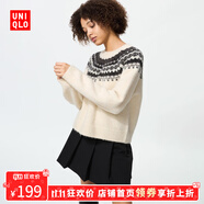 優(yōu)衣庫【狂歡價】女裝費爾島風圓領(lǐng)針織衫/毛衣毛衫479233 01 乳白色 M /160/84A