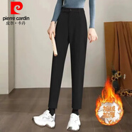 皮爾卡丹（pierre cardin）加絨加厚毛呢褲子女秋冬保暖小腳西裝褲小個(gè)子顯瘦高腰九分哈倫褲 黑色   加絨加厚 L 建議108-120斤
