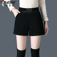 啄木鳥(niǎo)冬季黑色短褲女秋冬外穿2025新款高腰毛呢闊腿靴褲中年媽M媽褲子 9357#黑色 29/XL