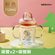 語森憶兒童沖牛奶杯刻度水杯子嬰兒帶把早餐吸管玻璃帶蓋微波爐加熱 雙把手獨角獸【2個吸管+吸 250ml