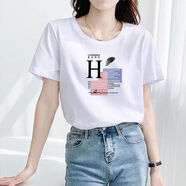 卡維澤 CAVIEZEL短袖t恤女純棉寬松百搭新款t恤女顯廋減齡淑女風(fēng)夏季短袖體恤衫 白色大H短袖 XL 【118-130斤】