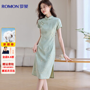 羅蒙（ROMON）專(zhuān)柜旗袍夏季2025新款高端修身新中式改良新中式絕美日?？纱┧匮?綠色 L