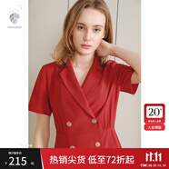 范思藍(lán)恩正式氣質(zhì)通勤連衣裙女夏季收腰顯瘦面試西裝裙 紅色 XL