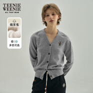Teenie Weenie小熊針織開(kāi)衫女秋冬刺繡綿羊毛長(cháng)袖針織開(kāi)衫外套女 中灰色 L (170)