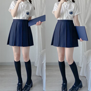 神北JK 箱褶裙百褶裙jk制服裙純色裙A字裙半身裙學(xué)生短裙八褶 (八箱褶)藏青色 M