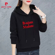 皮爾卡丹（pierre cardin）2025連帽衛衣女中長(cháng)款寬松韓版新款秋冬季加絨加厚女士包臀上衣潮 06#黑色 【春秋薄款】 M 建議90斤以下