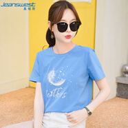 真維斯（JEANSWEST）t恤女純棉2025夏季舒適打底衫半袖體恤上衣女士上衣女淺藍(lán)XL
