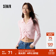 森馬針織衫女短款純色小心機(jī)抽繩24春季polo領(lǐng)修身毛衫顯瘦 夢(mèng)幻粉60356 XL