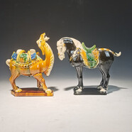 唐三彩馬擺件禮盒洛邑三彩陶瓷對(duì)駝博物館文創(chuàng)河南特產(chǎn)紀(jì)念禮 小號(hào)黑馬+橙駝(網(wǎng)購(gòu)裝) 馬高21長(zhǎng)