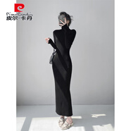 皮爾卡丹（pierre cardin）高個子超長款拖地內(nèi)搭毛衣裙秋冬高領(lǐng)修身顯瘦打底包臀針織連衣裙 黑色 S 建議80-95體重